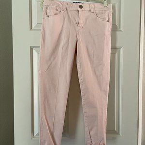 Blush colored cropped cuffed jeans